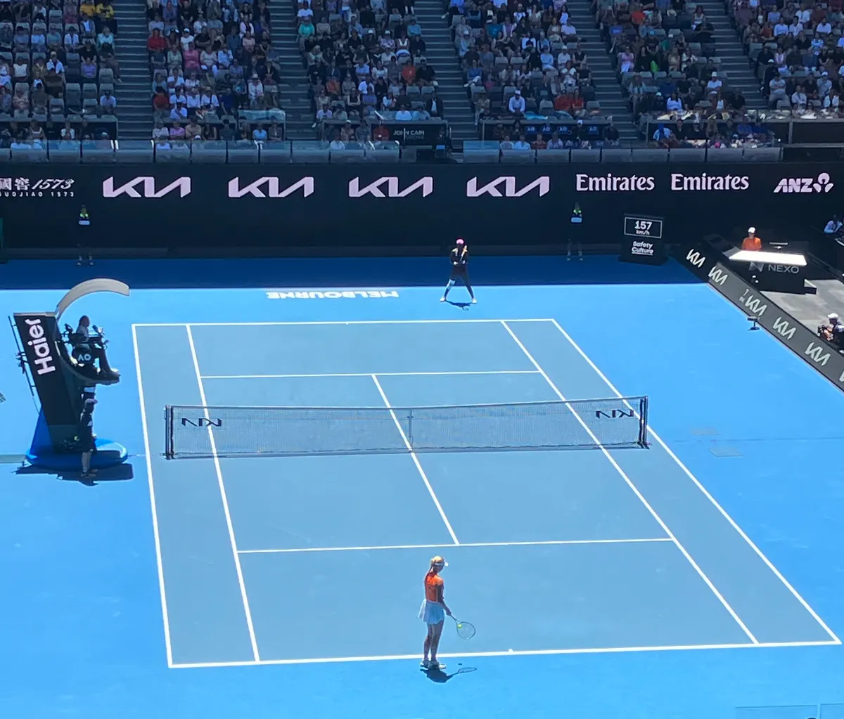 Clara Tauson against Victoria Mboko on Rod Laver Arena at the 2026 Australian Open